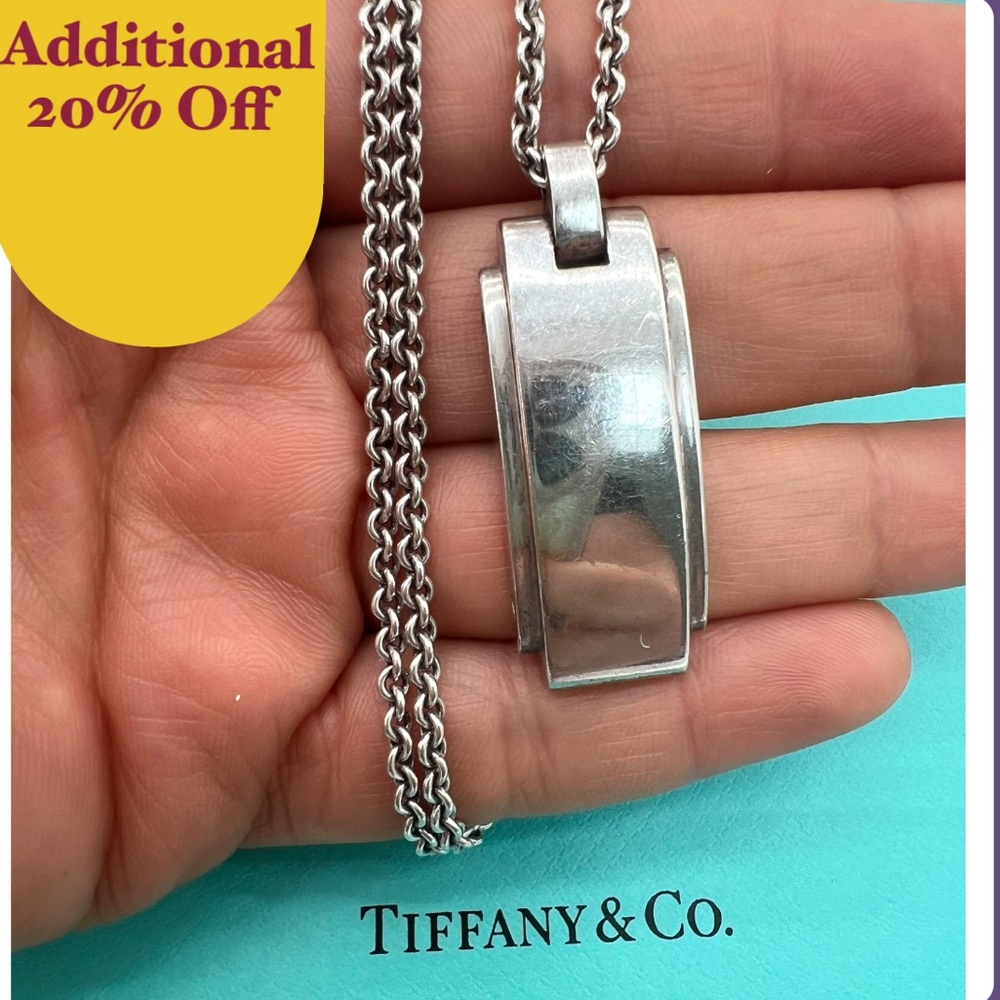 🔴Authentic TIFFANY & CO Sterling Silver Rectangular Large Pendant Necklace🔴